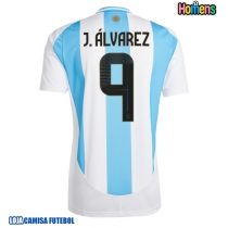 Camisa de Futebol Argentina Julian Alvarez #9 Equipamento Principal Copa America 2024 Manga Curta